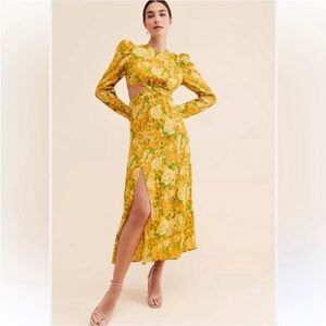 Chic Yellow Floral Long Sleeve Dress